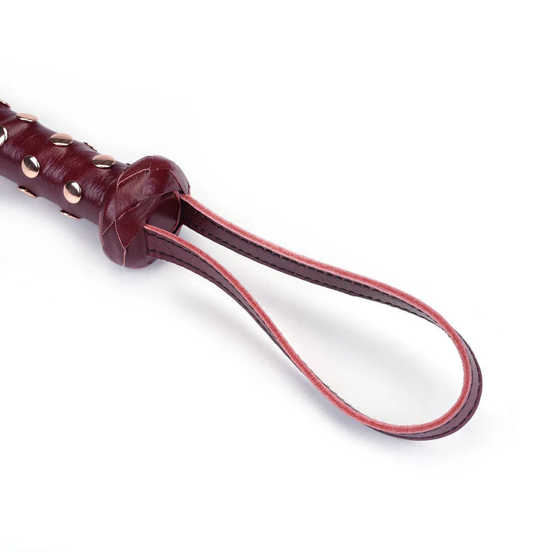 Leather Flogger with Studded Handle Wine Red