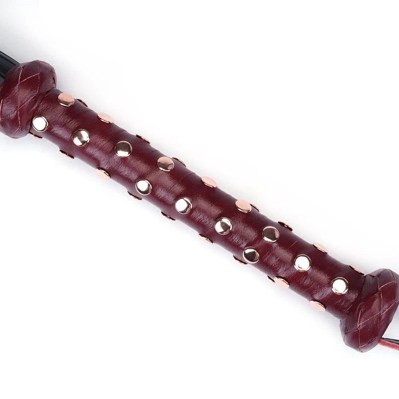 Leather Flogger with Studded Handle Wine Red