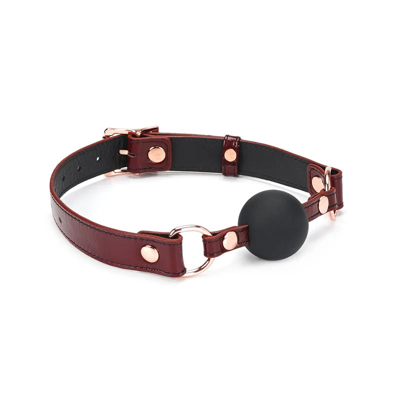 Silicone Ball Gag with Wine Red Leather