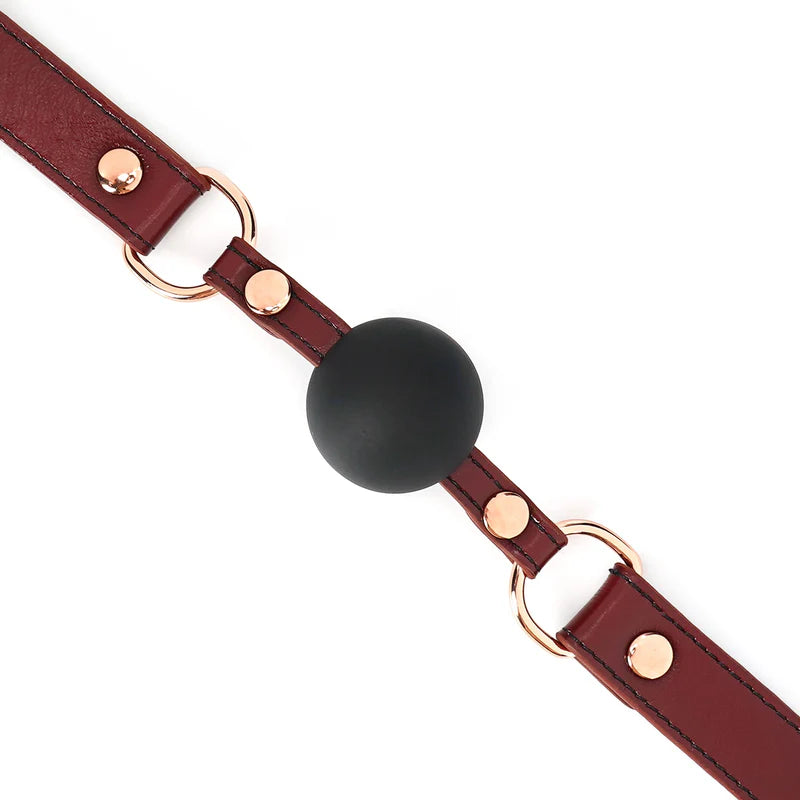 Silicone Ball Gag with Wine Red Leather