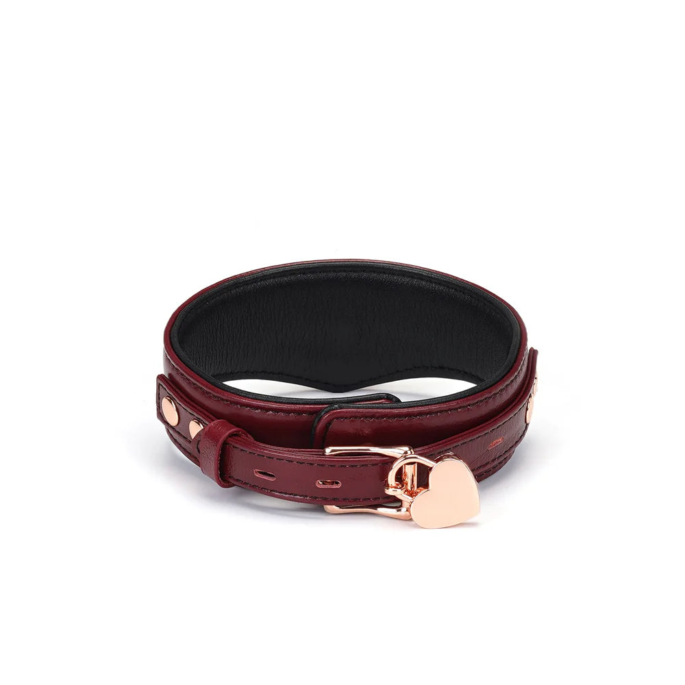 Wine Red Leather Collar with Leash
