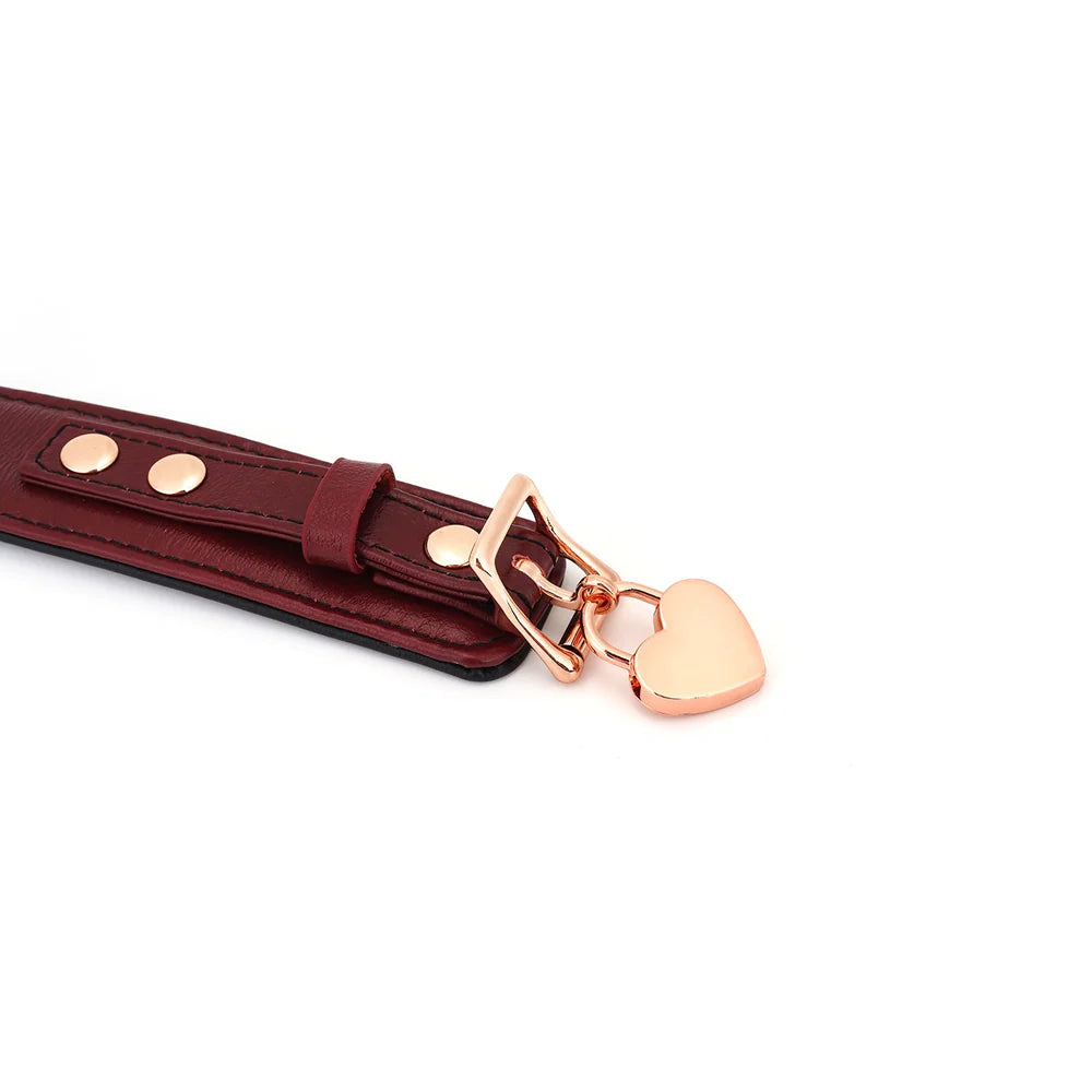 Wine Red Leather Collar with Leash