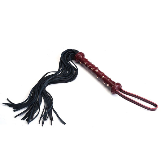 Leather Flogger with Studded Handle Wine Red