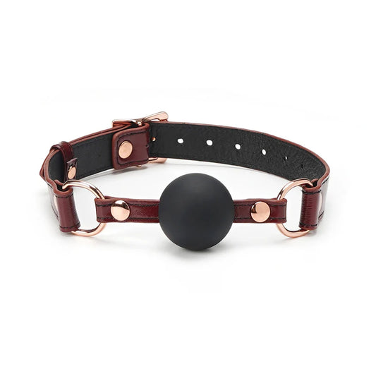 Silicone Ball Gag with Wine Red Leather